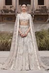 Buy_MATSYA_Ivory Silver Hand Embroidered Resham Off Garden Eden Lehenga Set  _Online_at_Aza_Fashions