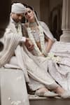 MATSYA_Off White Raw Silk Hand Embroidered Needle Sherwani Set With Stole _Online_at_Aza_Fashions