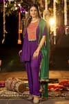 Buy_Nimbu Mirchi_Purple Crepe Embroidery Badla Round Neck Yoke Kurta Salwar Set  _at_Aza_Fashions