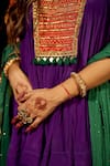 Nimbu Mirchi_Purple Crepe Embroidery Badla Round Neck Yoke Kurta Salwar Set  _Online_at_Aza_Fashions