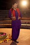 Buy_Nimbu Mirchi_Purple Crepe Jacket Embroidery Zari Notched Neck Harem Pant Set  _at_Aza_Fashions