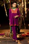 Buy_Nimbu Mirchi_Purple Crepe Embroidery Badla Notched Neck Zari Yoke Kurta Salwar Set  _at_Aza_Fashions