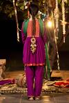 Shop_Nimbu Mirchi_Purple Crepe Embroidery Badla Notched Neck Zari Yoke Kurta Salwar Set  _at_Aza_Fashions