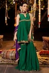 Buy_Nimbu Mirchi_Green Crepe And Chiffon Placement Short Pleated Anarkali Sharara Set  _at_Aza_Fashions