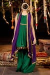 Shop_Nimbu Mirchi_Green Crepe And Chiffon Placement Short Pleated Anarkali Sharara Set  _at_Aza_Fashions