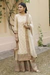 Shop_NAAZ BY NOOR_Cream Kurta And Sharara Tissue Chanderi Embroidery Thread Round Bloom Set _Online_at_Aza_Fashions