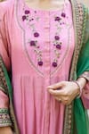 Buy_NAAZ BY NOOR_Purple Kurta Tissue Chanderi Embroidery Thread Round Floral Yoke Anarkali Set _Online_at_Aza_Fashions