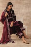 Buy_VARUN CHHABRA_Wine Kurta And Pant Velvet Embroidery Resham Round Dori Set _at_Aza_Fashions