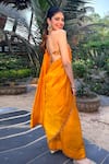 Shop_PUNIT BALANA_Yellow Organza Silk Embroidery Choli Ke Peeche Saree With Blouse _at_Aza_Fashions