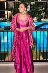 Buy_PUNIT BALANA_Pink Banarasi Silk Embroidery Marodi Square Neck Anarkali Pant Set _at_Aza_Fashions
