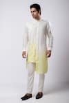 Smriti by Anju Agarwal_Yellow Kurta Silk Mulmul Embroidered Thread Icarus Hand And Pant Pyjama Set_Online_at_Aza_Fashions