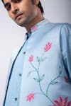 Buy_Smriti by Anju Agarwal_Blue Linen Satin Hand Embroidered Floral Nayan Nehru Jacket_Online_at_Aza_Fashions