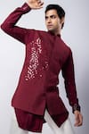 Smriti by Anju Agarwal_Maroon Silk Hand Embroidered Thread Lykos Nehru Jacket_Online_at_Aza_Fashions