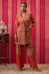 Buy_Soup By Sougat Paul_Orange Organza, Silk Embroidery, Sequins Adah Embellished Blazer Top And Pant Set _at_Aza_Fashions