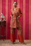 Buy_Soup By Sougat Paul_Orange Organza, Silk Embroidery, Sequins Adah Embellished Blazer Top And Pant Set _Online_at_Aza_Fashions