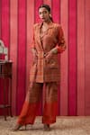 Soup By Sougat Paul_Orange Organza, Silk Embroidery, Sequins Adah Embellished Blazer Top And Pant Set _at_Aza_Fashions