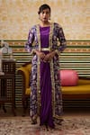 Buy_Soup by Sougat Paul_Purple Drape Dress Satin Embroidered Sequin Mehr Belted Maxi With Jacket _at_Aza_Fashions