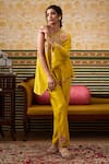Buy_Soup By Sougat Paul_Yellow Chanderi Silk Sequins, Beads, Mehr Floral Print Tunic Pant Set _Online_at_Aza_Fashions