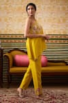 Shop_Soup By Sougat Paul_Yellow Chanderi Silk Sequins, Beads, Mehr Floral Print Tunic Pant Set _Online_at_Aza_Fashions
