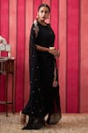 Shop_Soup by Sougat Paul_Black Dress Satin Embroidered Sequin Round Qala Draped With Applique Work Cape _Online_at_Aza_Fashions