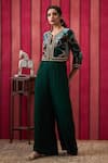 Soup by Sougat Paul_Green Crepe Embroidered Thread Open Aisha Plain Jumpsuit With Jacket _Online_at_Aza_Fashions