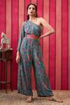Buy Soup By Sougat Paul Blue Crepe Embroidery One Shoulder Qala Embellished Jumpsuit With Belt Online at Aza Fashions Buy_Soup By Sougat Paul_Blue Crepe Embroidery One Shoulder Qala Embellished Jumpsuit With Belt _Online_at_Aza_Fashions