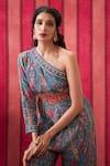 Soup By Sougat Paul Blue Crepe Embroidery One Shoulder Qala Embellished Jumpsuit With Belt at Aza Fashions Soup By Sougat Paul_Blue Crepe Embroidery One Shoulder Qala Embellished Jumpsuit With Belt _at_Aza_Fashions