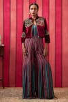 Buy_Soup by Sougat Paul_Maroon Jumpsuit Crepe Embroidered Bead Mandarin Collar Qala With Jacket _at_Aza_Fashions