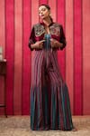 Buy_Soup by Sougat Paul_Maroon Jumpsuit Crepe Embroidered Bead Mandarin Collar Qala With Jacket _Online_at_Aza_Fashions