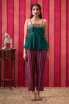 Buy_Soup By Sougat Paul_Green Chanderi Silk Sequins, Beads, Embroidery Qala Peplum Top And Pant Set _at_Aza_Fashions