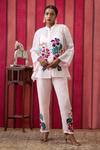 Buy_Soup By Sougat Paul_White Handloom Cotton Embroidery, Blossom Applique Front Open Top Pant Set _at_Aza_Fashions