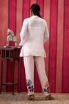 Shop_Soup By Sougat Paul_White Handloom Cotton Embroidery, Blossom Applique Front Open Top Pant Set _at_Aza_Fashions