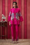 Buy Soup By Sougat Paul Pink Chanderi Silk Sequins, Applique, Embroidery Bloom Front Open Top Pant Set at Aza Fashions Buy_Soup By Sougat Paul_Pink Chanderi Silk Sequins, Applique, Embroidery Bloom Front Open Top Pant Set _at_Aza_Fashions