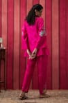 Shop Soup By Sougat Paul Pink Chanderi Silk Sequins, Applique, Embroidery Bloom Front Open Top Pant Set at Aza Fashions Shop_Soup By Sougat Paul_Pink Chanderi Silk Sequins, Applique, Embroidery Bloom Front Open Top Pant Set _at_Aza_Fashions