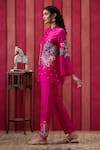 Shop Soup By Sougat Paul Pink Chanderi Silk Sequins, Applique, Embroidery Bloom Front Open Top Pant Set Online at Aza Fashions Shop_Soup By Sougat Paul_Pink Chanderi Silk Sequins, Applique, Embroidery Bloom Front Open Top Pant Set _Online_at_Aza_Fashions