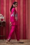 Soup By Sougat Paul Pink Chanderi Silk Sequins, Applique, Embroidery Bloom Front Open Top Pant Set at Aza Fashions Soup By Sougat Paul_Pink Chanderi Silk Sequins, Applique, Embroidery Bloom Front Open Top Pant Set _at_Aza_Fashions