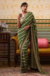 Buy_Soup By Sougat Paul_Green Crepe Ambrosia Striped Pre-draped Saree With Fleur Blouse _at_Aza_Fashions