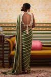 Shop_Soup By Sougat Paul_Green Crepe Ambrosia Striped Pre-draped Saree With Fleur Blouse _at_Aza_Fashions