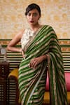 Soup By Sougat Paul_Green Crepe Ambrosia Striped Pre-draped Saree With Fleur Blouse _Online_at_Aza_Fashions