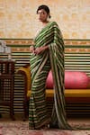 Buy_Soup By Sougat Paul_Green Crepe Ambrosia Striped Pre-draped Saree With Fleur Blouse _Online_at_Aza_Fashions