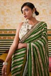Shop_Soup By Sougat Paul_Green Crepe Ambrosia Striped Pre-draped Saree With Fleur Blouse _Online_at_Aza_Fashions