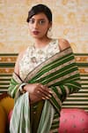 Soup By Sougat Paul_Green Crepe Ambrosia Striped Pre-draped Saree With Fleur Blouse _at_Aza_Fashions