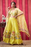 Buy_Soup by Sougat Paul_Yellow Bustier And Flared Pant Malaysian Silk Print Embellished Cape Set _at_Aza_Fashions