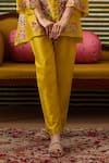 Soup by Sougat Paul_Yellow Top Chanderi Applique Padma Bloom Embellished Front Open Pant Set _Online_at_Aza_Fashions