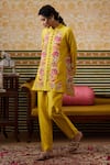 Buy_Soup by Sougat Paul_Yellow Top Chanderi Applique Padma Bloom Embellished Front Open Pant Set _Online_at_Aza_Fashions