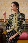 Buy_Soup by Sougat Paul_Black Crepe Print Gardenia Mandarin Collar Embellished Jacket With Draped Skirt _Online_at_Aza_Fashions