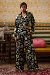 Buy_Soup By Sougat Paul_Black Silk Collared Midnight Garden Print Crop Top With Pant _at_Aza_Fashions