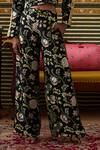 Soup By Sougat Paul_Black Silk Collared Midnight Garden Print Crop Top With Pant _Online_at_Aza_Fashions