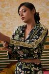 Soup By Sougat Paul_Black Silk Collared Midnight Garden Print Crop Top With Pant _at_Aza_Fashions
