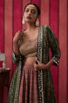 Shop_Soup by Sougat Paul_Multi Color Bustier And Lehenga Malaysian Silk Print Embellished Jacket Set_Online_at_Aza_Fashions